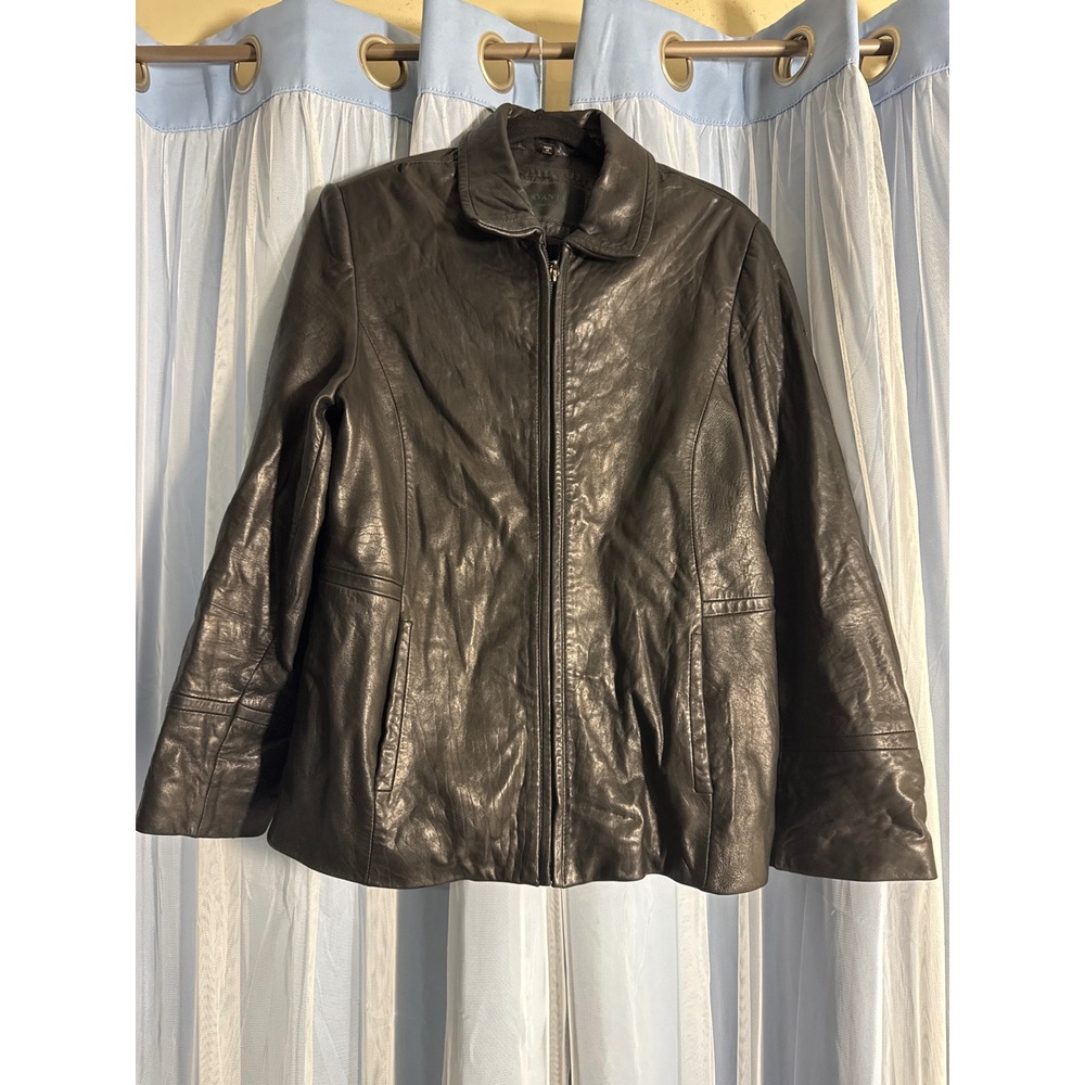 Avanti Leather Jacket Womens XL Black Zip Up Collared Pockets‎